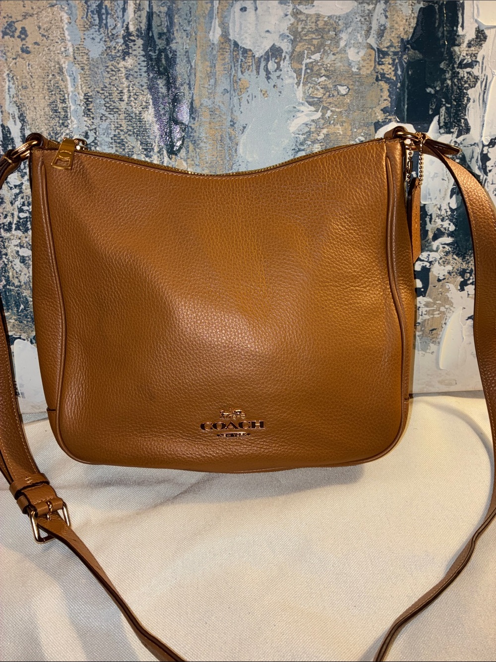 Genuine Coach File Bag Ellie Pebbled Leather Shoulder Bag in Saddle Brown